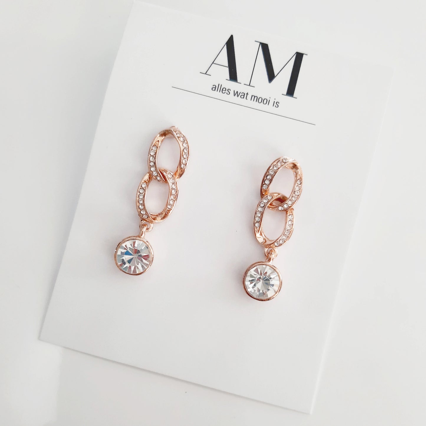 Rose Gold Link Diamante Earrings