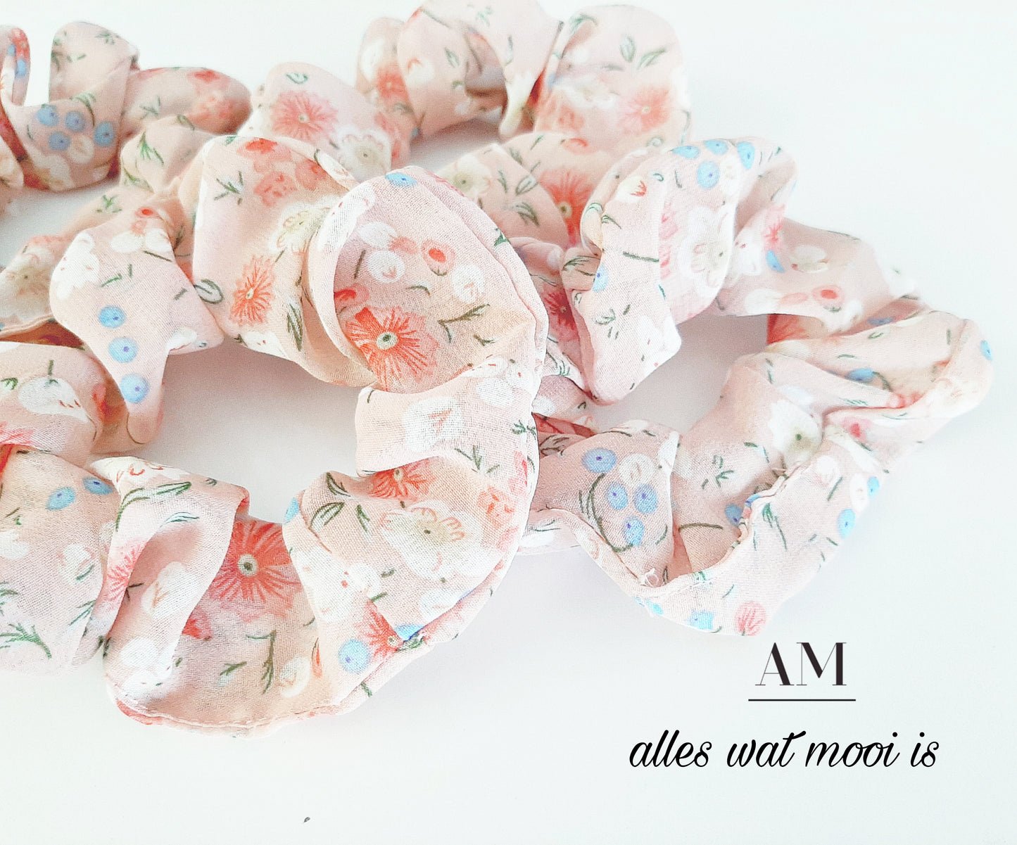 Pastel Pink Floral Chiffon Scrunchie