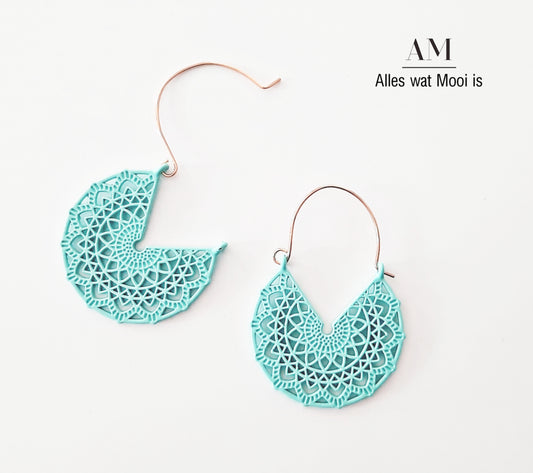 Filigree Hoop Earrings (Blue)