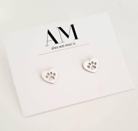 Stainless Steel Heart Paw Studs