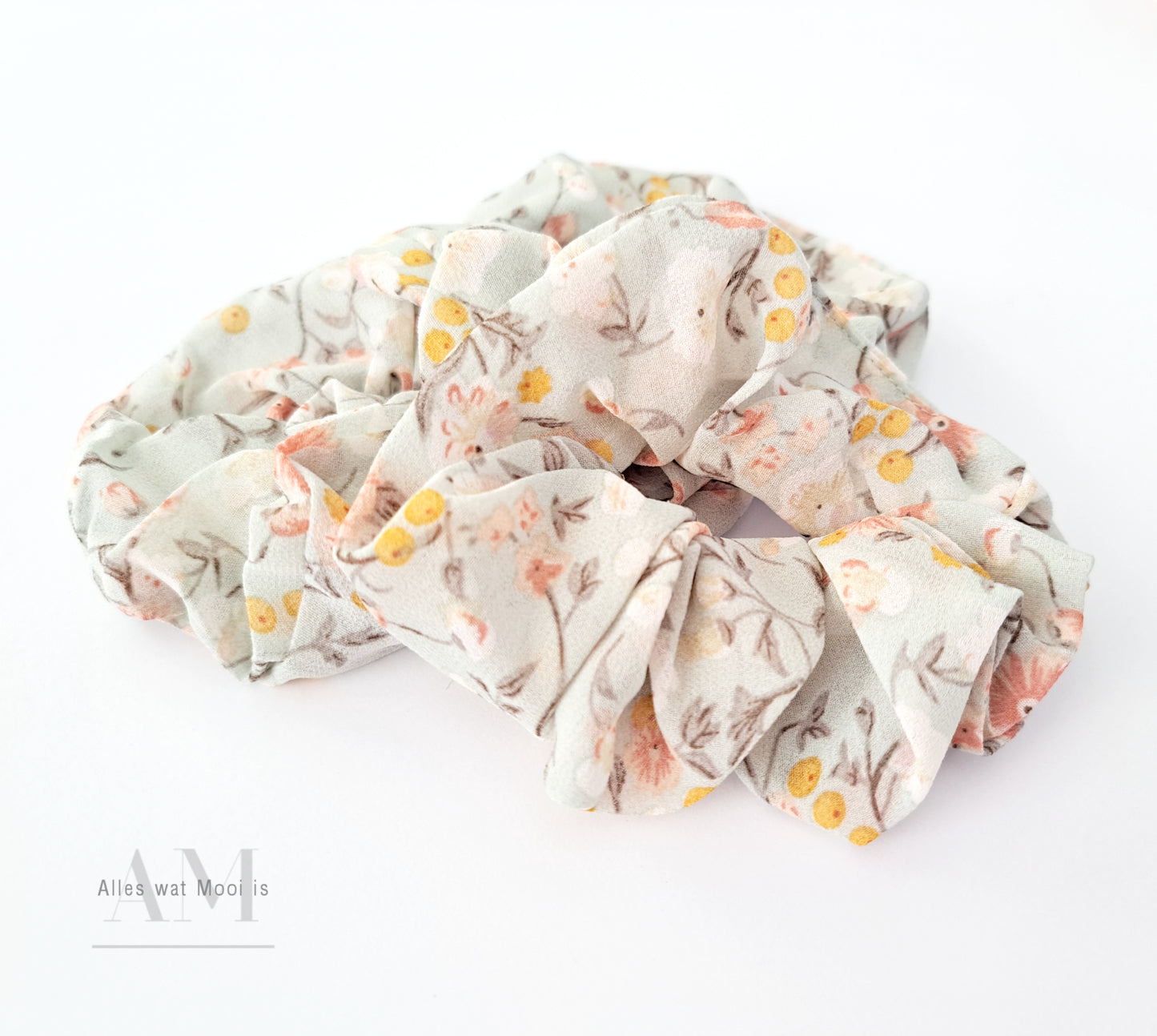 Sage Floral Chiffon Scrunchie