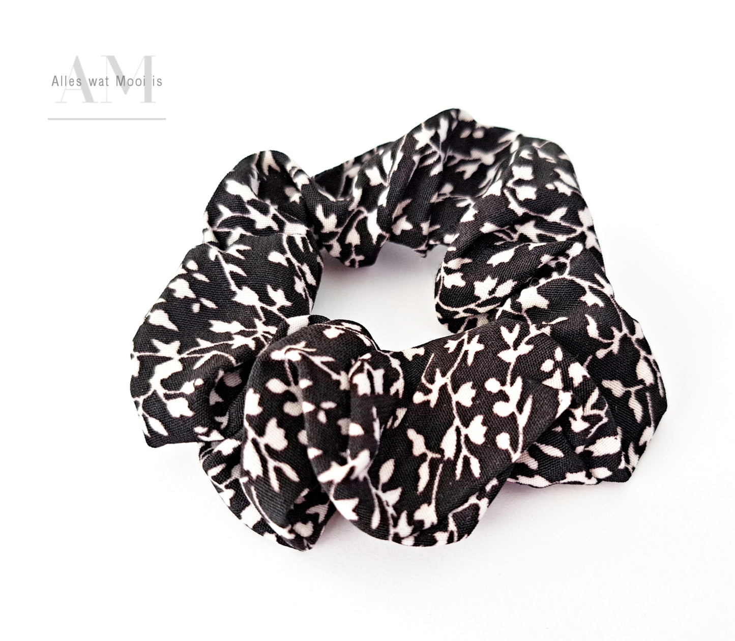 Black Leaf Print Scrunchie