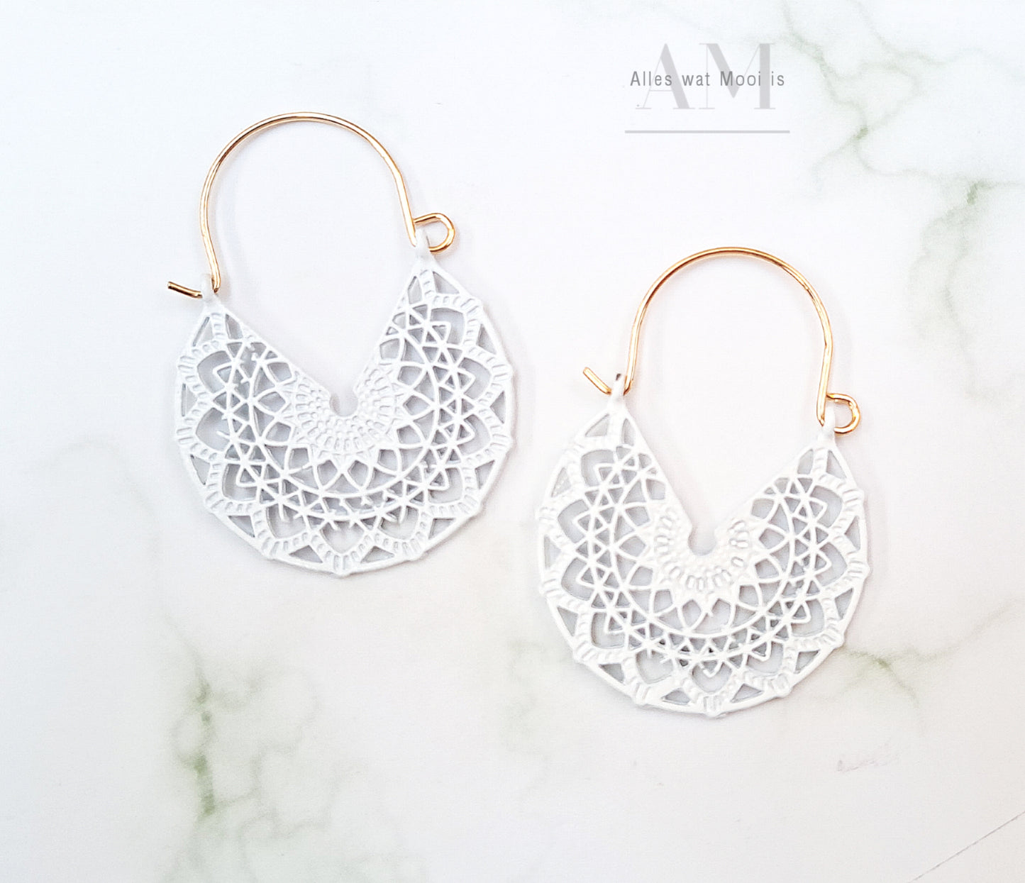 Filigree Hoop Earrings (White)